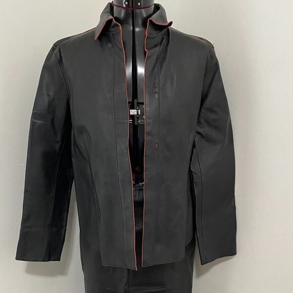 Madison Studio Black with Red Pin Stripe Leather Womens Jacket Size 8P - Picture 1 of 12